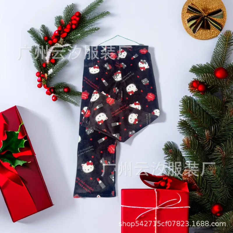 Sanrio Hello Kitty Christmas Flannel Fashion Halloween Pajamas Trouserswomen Cartoon Warm Loose Women Kawaii Home Leisure Pant 4