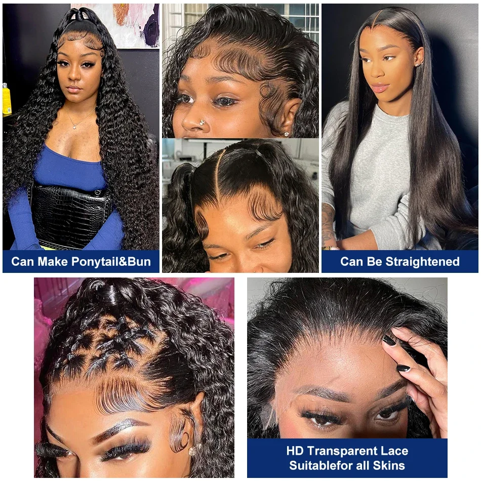 HD Transparent Deep Wave Frontal Wig 13x4/13x6 Curly Lace Front Human Hair Wigs For Women Wet And Wavy 4x4 Water Closure Wig 5