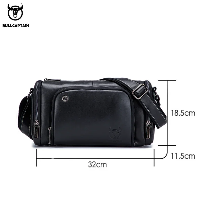 BULLCAPTAIN Leather Men's Sports Bag Fitness Shoulder Bag Retro Handbag Travel Large Capacity Laptop Cross Section 01 Mens Leather Bag