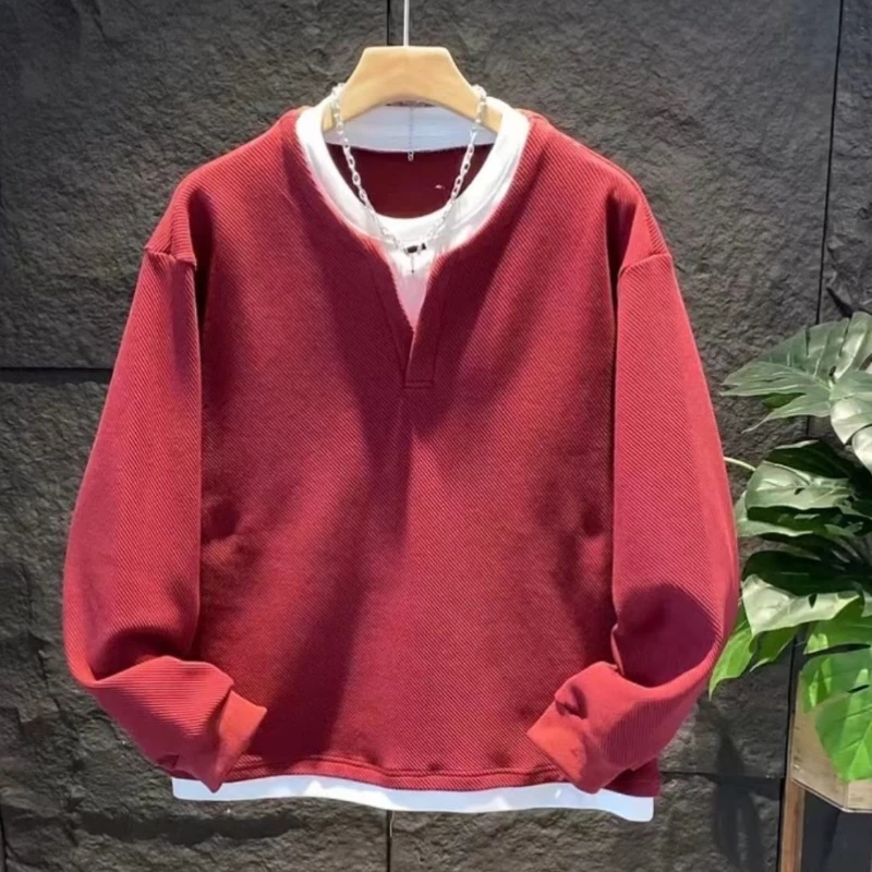 Male Sweatshirt No Logo Overfit Y2k Vintage Loose Clothing Deals Welcome Deal Cheap Luxury Cotton Men's Pullover Fake Two Piece