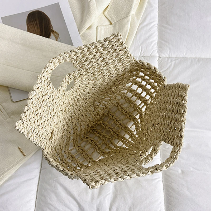 Vintage Half Round Wicker Straw Beach Handbags Women 2023 Summer Hollow Out Round Handle Woven Straw Bags High Quality Holiday