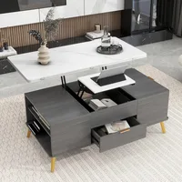 Coffee Table, Modern Lift Top Coffee Table with 4 Drawers, Open Shelves & Hidden Compartment, Convertible Dining Table 1