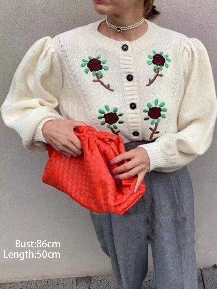 Women Office Lady Long Sleeve Single Breasted Sweater New Fashion Embroidery Floral Cardigan Coat Autumn Winter Knitwear Clothes