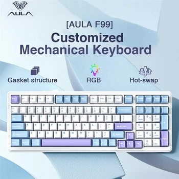 Aula F99 Gaming Mechanical Keyboard – 2.4G Wireless, Bluetooth, Wired, Hot Swap, PBT Gasket, RGB, 99 Keys for PC & Laptop Gamers 1