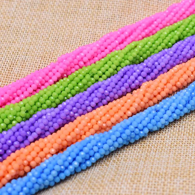 Fluorescence color 2 3 4mm Glass Beads Dyeing Rondelle Crystal Beads Faceted Loose Spacer Beads for Jewelry Making DIY Handmade