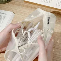 Large Capacity Solid Color Desktop Storage Pouch, Clear Mesh Organizer, Practical Tabletop Holder for Daily Sundries 6