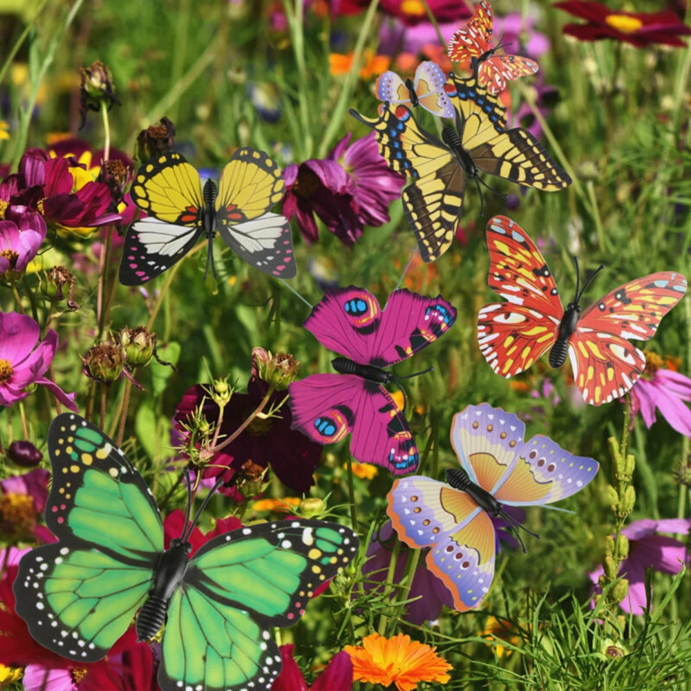 Ornament Crafts 50/10Pcs 3D Simulation Butterflies Garden Yard Planters Colorful Dragonfly Stakes Outdoor Butterfly Stakes Decor Flower Pots resin wedding buttons,dragonfly figurine
