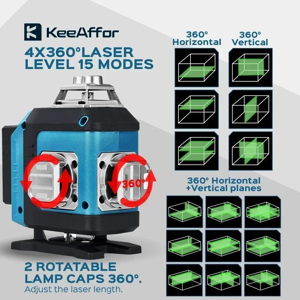 4D Laser Level Self Leveling Digital Display 360 Horizontal Vertical Cross Rechargeable Battery Leveling Tool 16 Line laser level