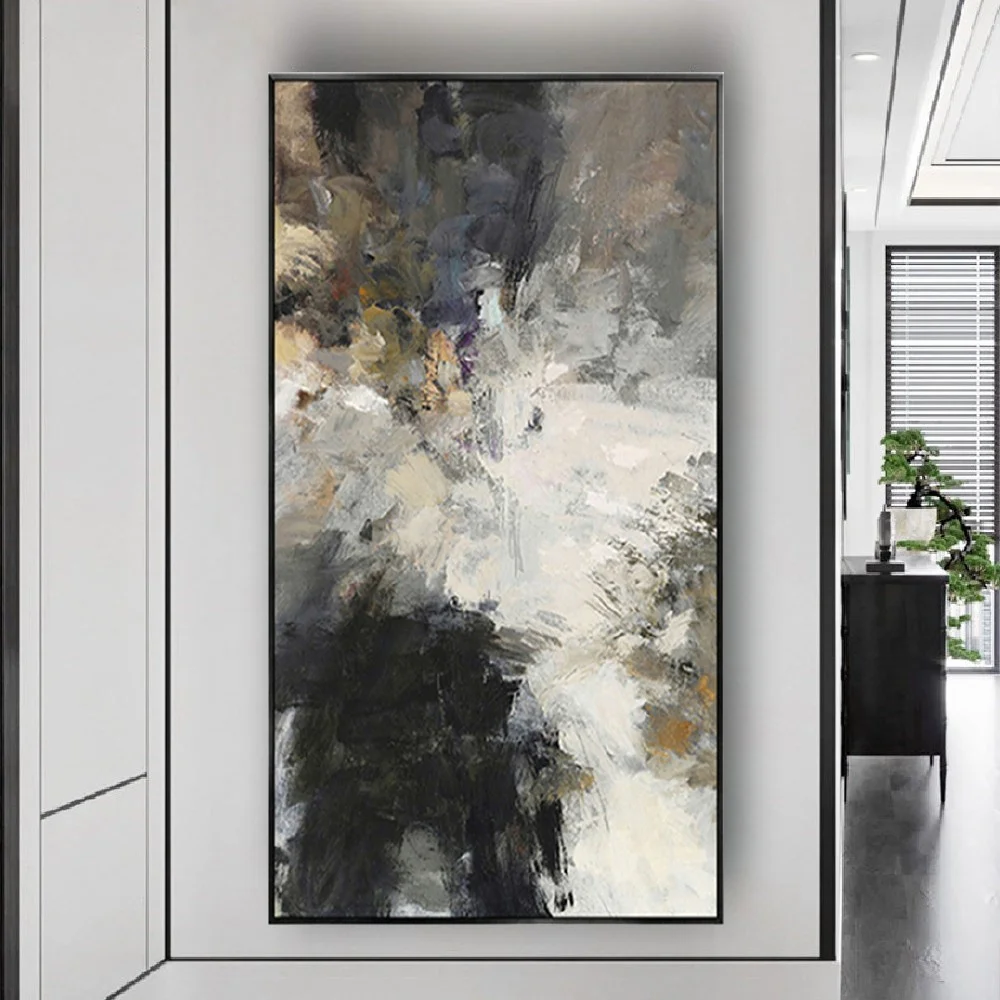 

100% Handmade Abstract Oil Paintings On Canvas Grey Black Wall Art Picture Decor Living Room Large Mural Trim Home Pendant Gift