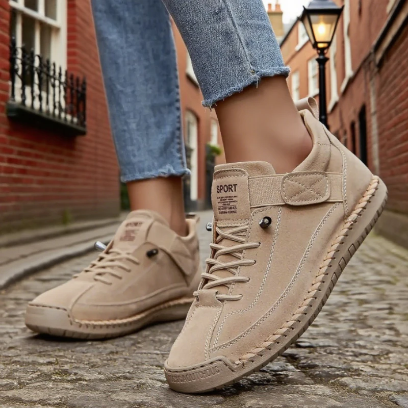 Handmade Leather Women's Loafers Casual Comfort Soft Soled High-quality Motorcycle Boots Fashionable British Tennis Nude Boots