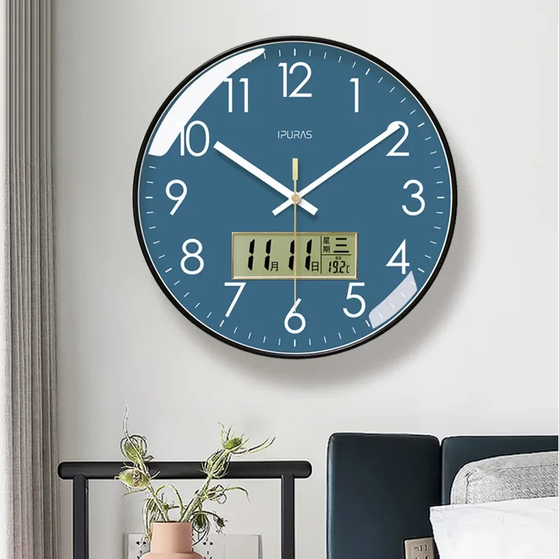2024 Wall Clock Modern Design Bedroom Living Room Wall Watch Display Calendar Home Silent Sweep Second Fashion Wall Quartz Clock - 2