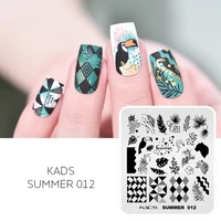 KADS Summer 012 Nail Stamping Plate Leaves Dots Squares Geometric Lines Parrot Patterns Nail Art Stamping Template Manicure Tool 1