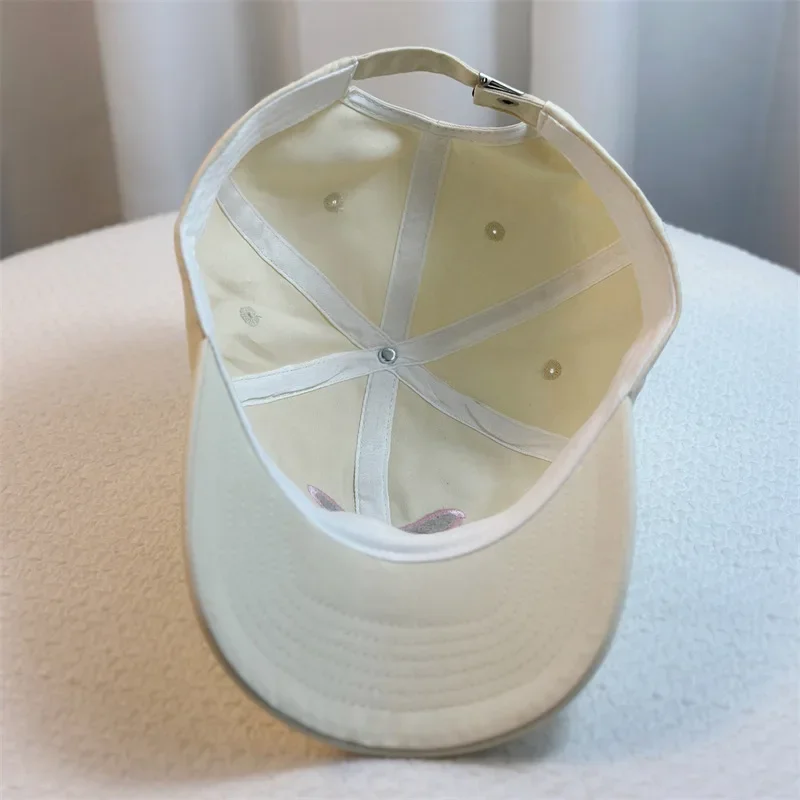 Sweet Bowknot Embroidery Baseball Hat For Women Solid Color Korean Girl Peaked Cap Outdoor Soft Cotton Snapback Sun Visors