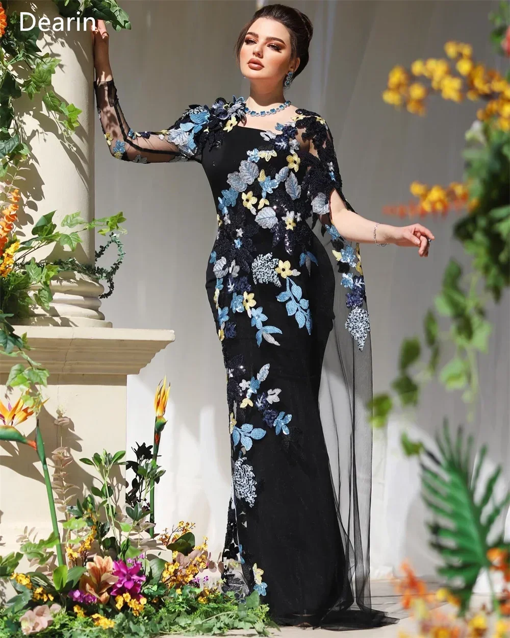 فستان سهرة تول مطبوع فاخر