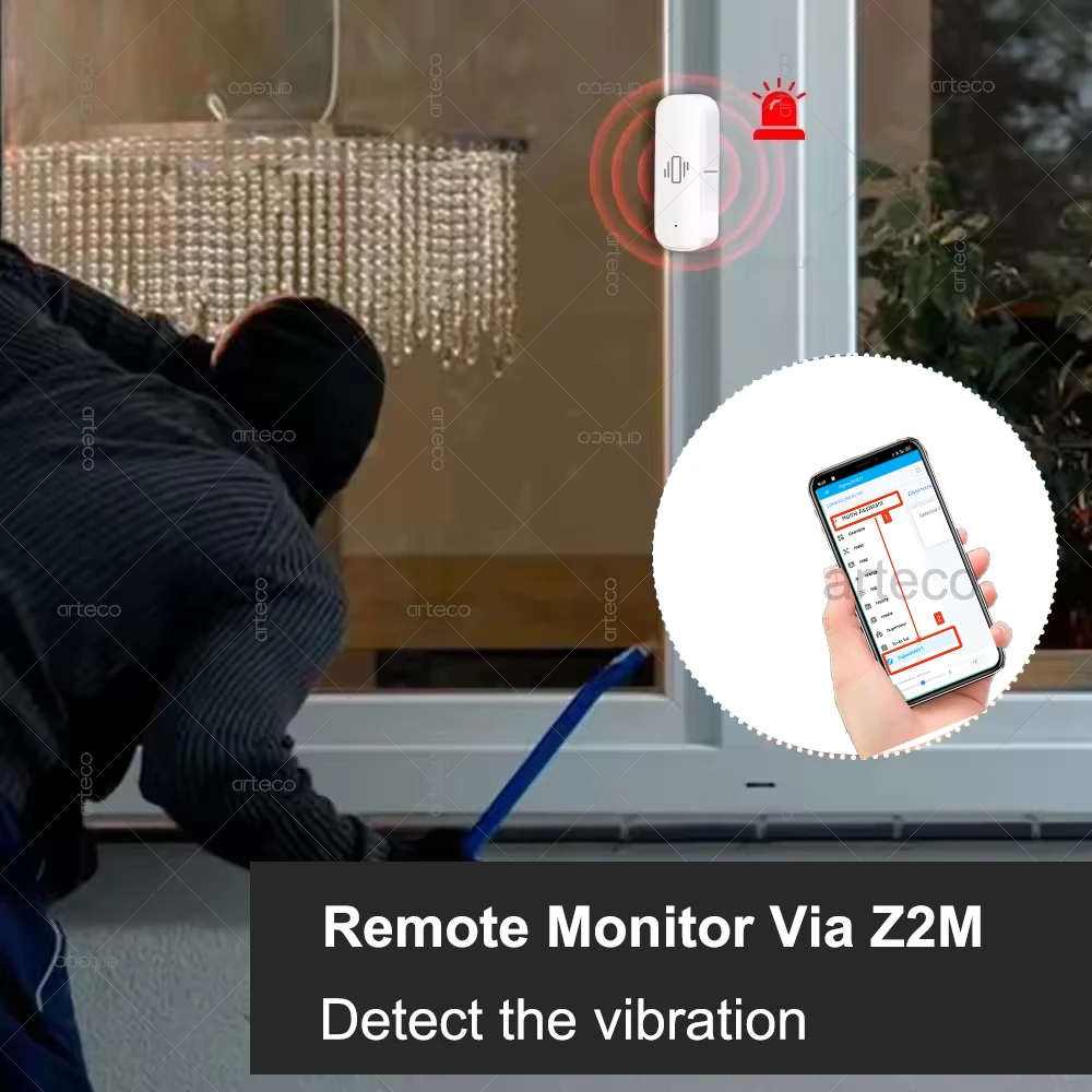 รูปสินค้า เซ็นเซอร์ตรวจจับการเคลื่อนไหวและสั่นสะเทือน Zigbee สำหรับความปลอดภัยบ้าน
