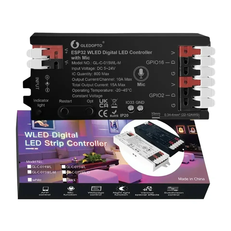 Controller WLED ESP32 Per Strisce LED - Con Microfono E Controllo Wi-Fi 2.4GHz