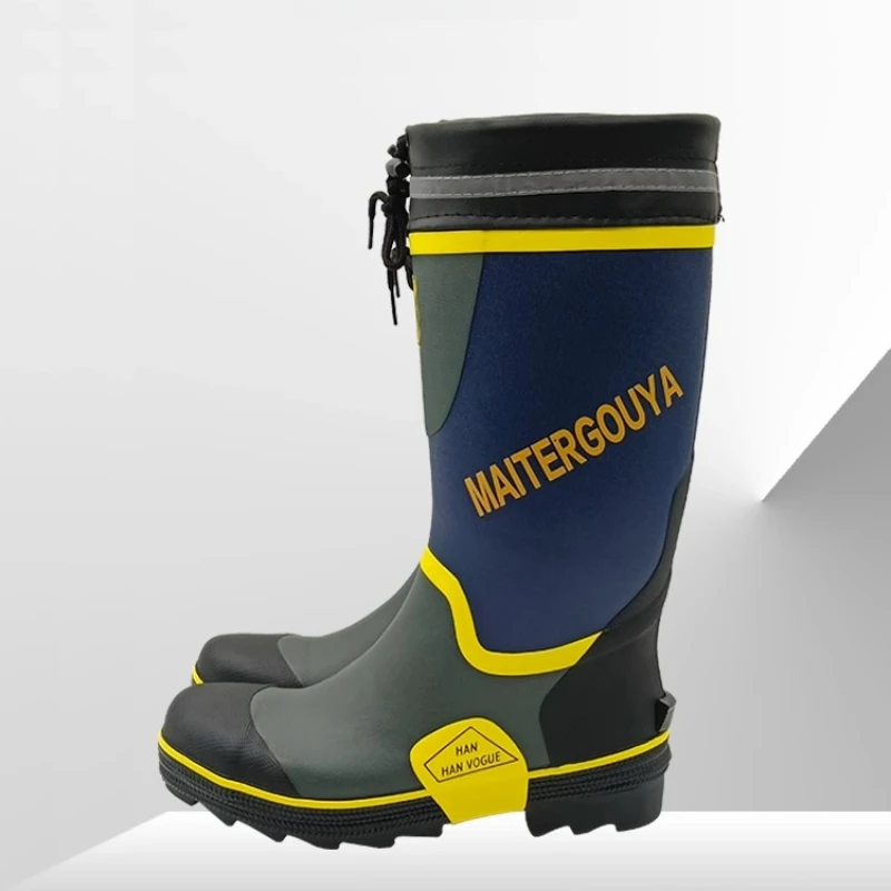 Steel Toe Fishing Boots, Waterproof Anti-Puncture Work Boots for Men,Insulated High-Cut Rubber Rain Boots,Slip-Resistant Waders