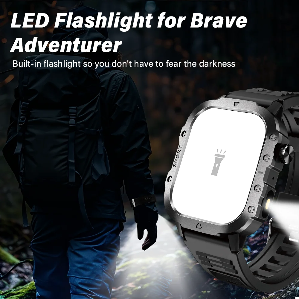 2026 New Smart Watch Mens Outdoor Sports Fitness Tracker Health Monitor 2.01 Inch Support Flashlight Bluetooth Call Smart Watch 6