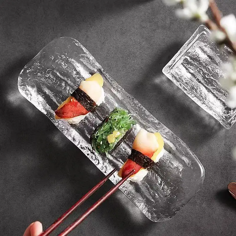 Japanese Glass Sashimi Plate Glacier Sushi Kitchen Dishes Dish Tableware Dinner Cake Dining Bar Home Garden