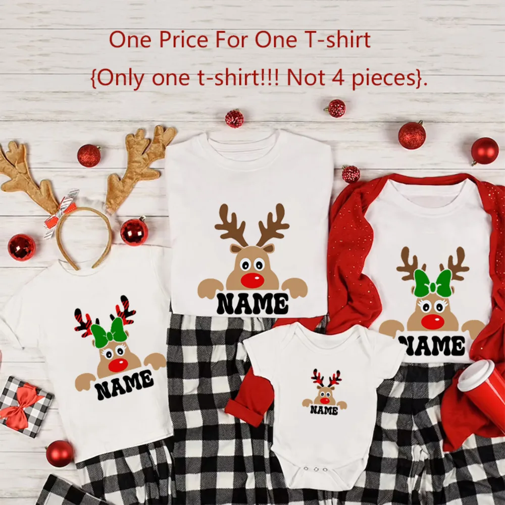 thumbnail image 1 of Camisetas navideñas personalizadas con renos Conjuntos familiares a juego Camisetas navideñas personalizadas para papá, mamá y yo Regalos navideños, 1 of 5