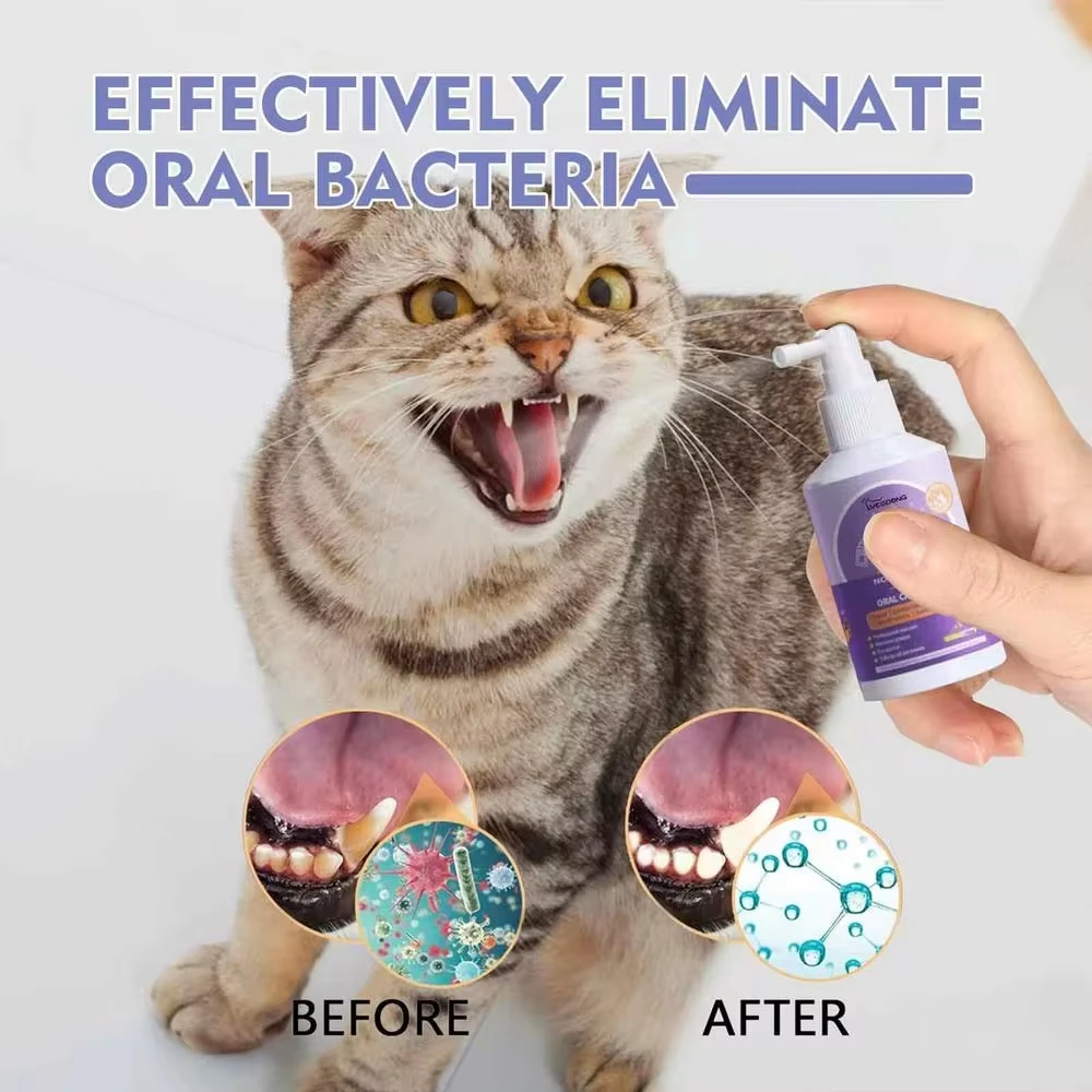 Pet oral cleanser spray 50ml Pet oral cleanse spray Dogs mouth fresh Teeth clean Deodorant Prevent calculus Remove kitten bad breath Mouth pet supplies