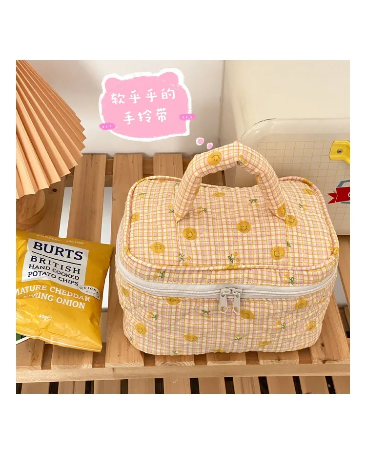 Japanese Cute Bag Makeup Bag Set Handbags Cotton Fabric Flowers