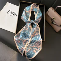 2025 Spring Scarf Women New Design Print Silk Feeling Hairbands Foulard Neckerchief Lady Long Skinny Ribbon Bag Ties 1