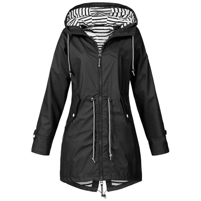 Womens Waterproof Raincoat Casual Basic Outdoors Trench Lightweight Drawstring Jackets Hiking Clothes for Women 4