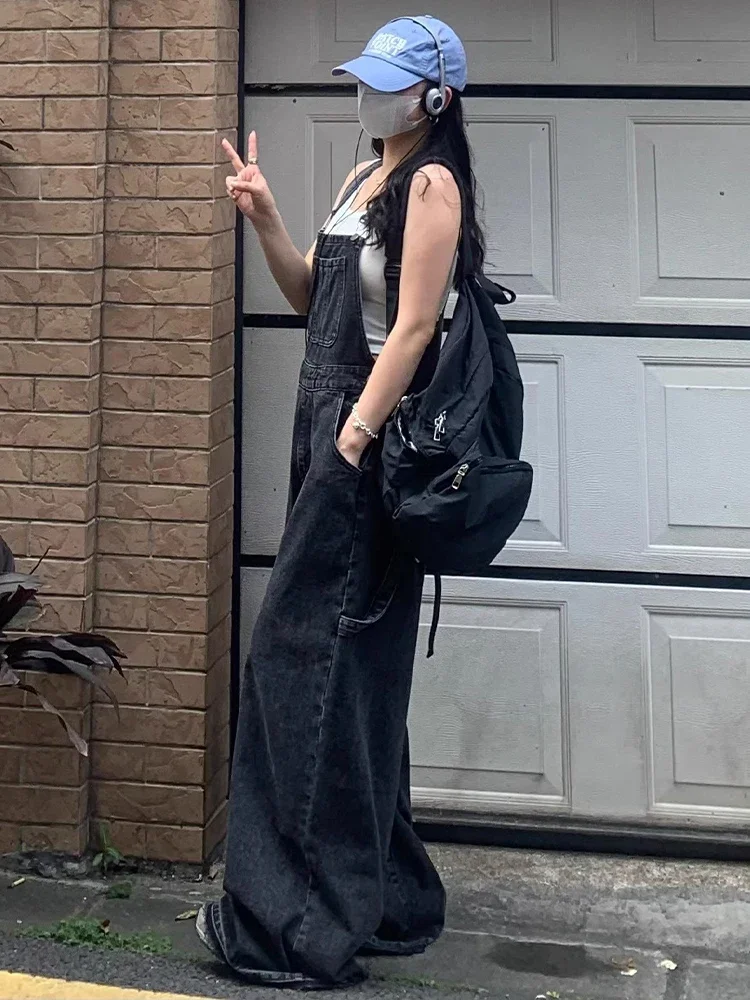 Women's Vintage Black Jumpsuits Denim Jumpsuit Y2k Harajuku