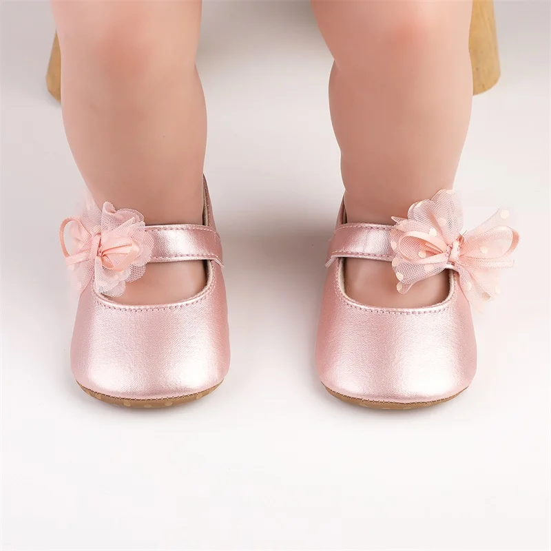 Infant Baby Girls Princess Shoes Shine Surface Dot Print Mesh Bowknot Flats Non-Slip Wedding Slippers Adorable Baby Shoes 6