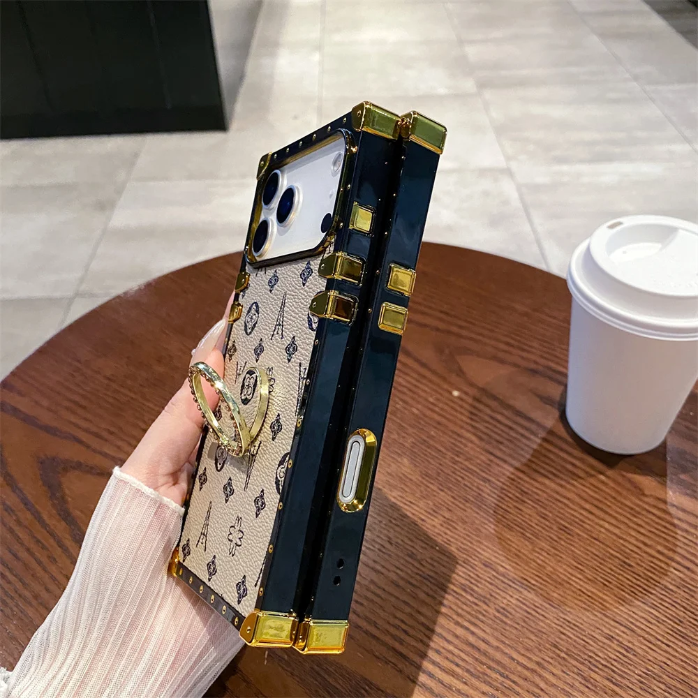 Pu Leather Flower Phone Case With Ring Stand For Apple Iphone_voghion.com