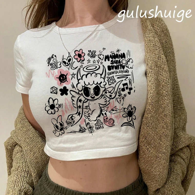 

90s Manana Sera Bonito Bichota Karol G T Shirt Crop Top Women Short Sleeve Woman Graphic T Shirts Cropped Tee Trendy Clothing