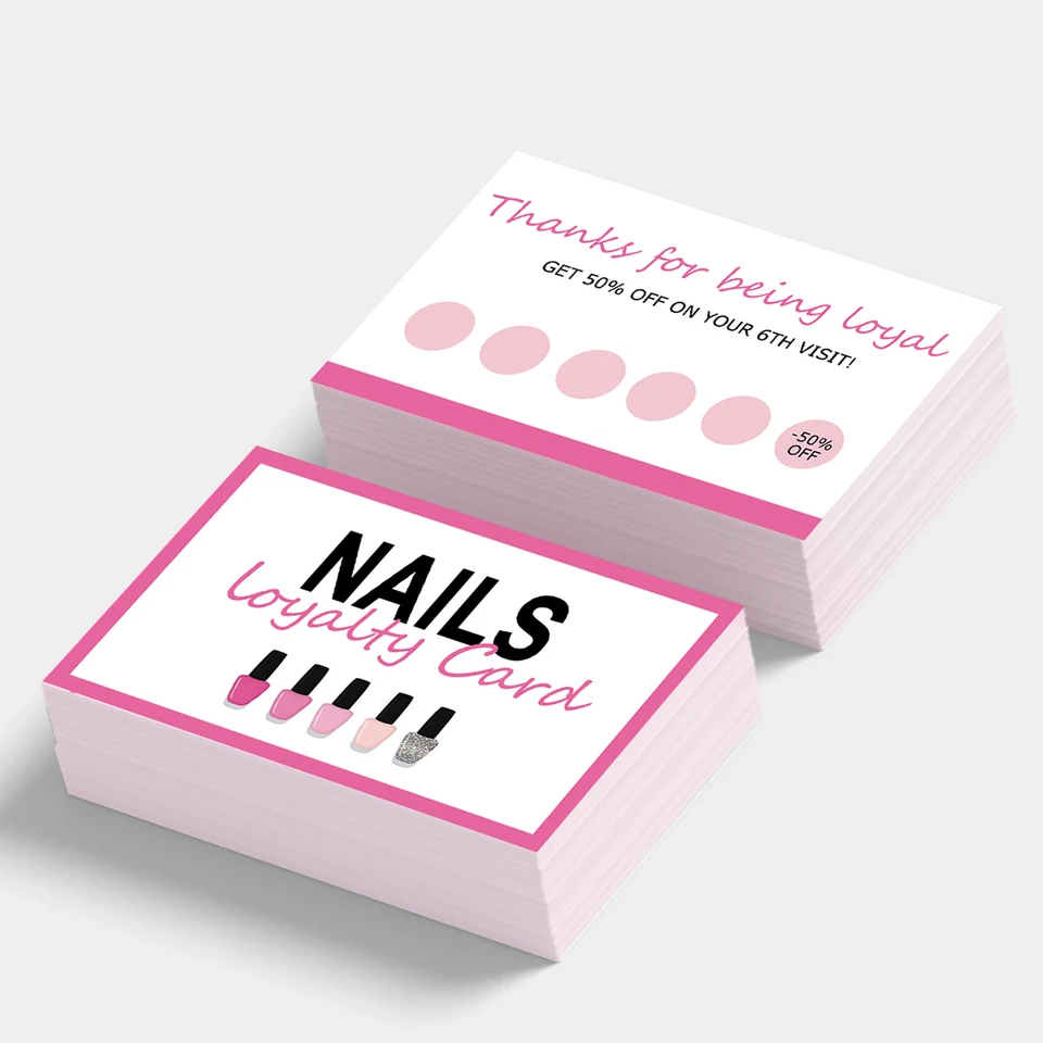 50 pezzi di biglietti da visita per unghie premere sulle carte di sconto  fedeltà delle unghie carta post-cura per manicure per smalto per salone di  bellezza - AliExpress, image size:960x960