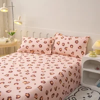 Heart-shaped Leopard Print Flat Sheet with 2 Pillowcase Twin/Queen Size Polyester Luxury Soft Boho Leopard Pattern Bed Sheet Set 5