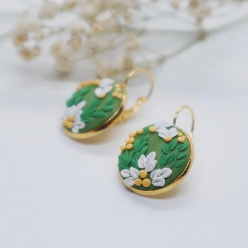 Boucles d'oreilles créoles en argile pour femmes et filles, fleurs de carillon faites à la main, boucles d'oreilles pendantes, accessoires de bijoux, cadeaux, nouvelle mode, 2022