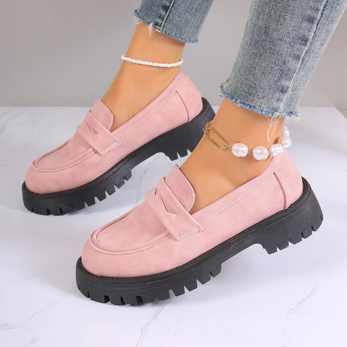 2024 Shoes Women Plus Size Loafers Women British Style Platform Shoes Office Ladies Light Casual Designer Shoes Zapatos De Mujer 2