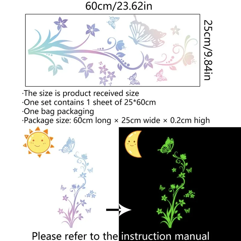 Simple Luminous Flower Butterfly Refrigerator Sticker for Home Living Room Kitchen Refrigerator Wall Sticker Self-adhesive Decor
