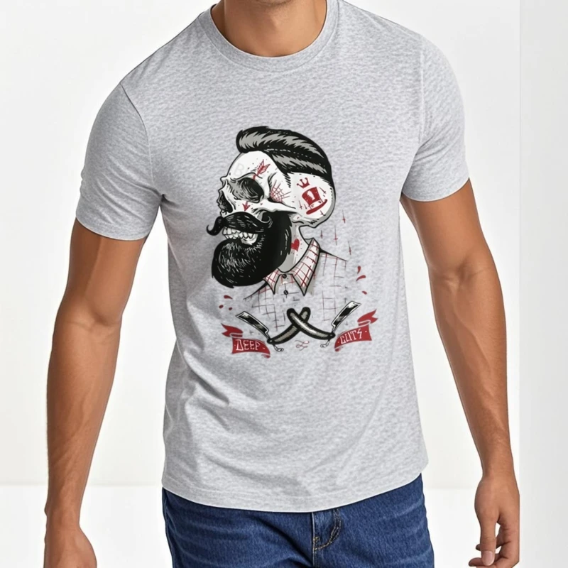 Machine Barber Shop Tattoo Beard Cotton T-Shirt - Image 2