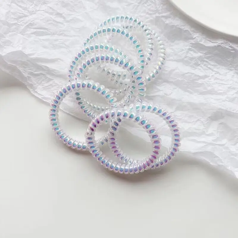 

6 Pcs/Lot Telephone Wire Hair Bands Rope Ring Spiral White Colorful Rubber Bands Ponytail Holders For Women Ties Gum Accessories