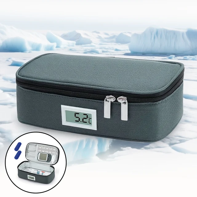 Réfrigération à l'insuline Petit réfrigérateur Réfrigérateur à médicaments pratique avec 2 packs de glace Affichage de la température LED Voyage en plein air 1