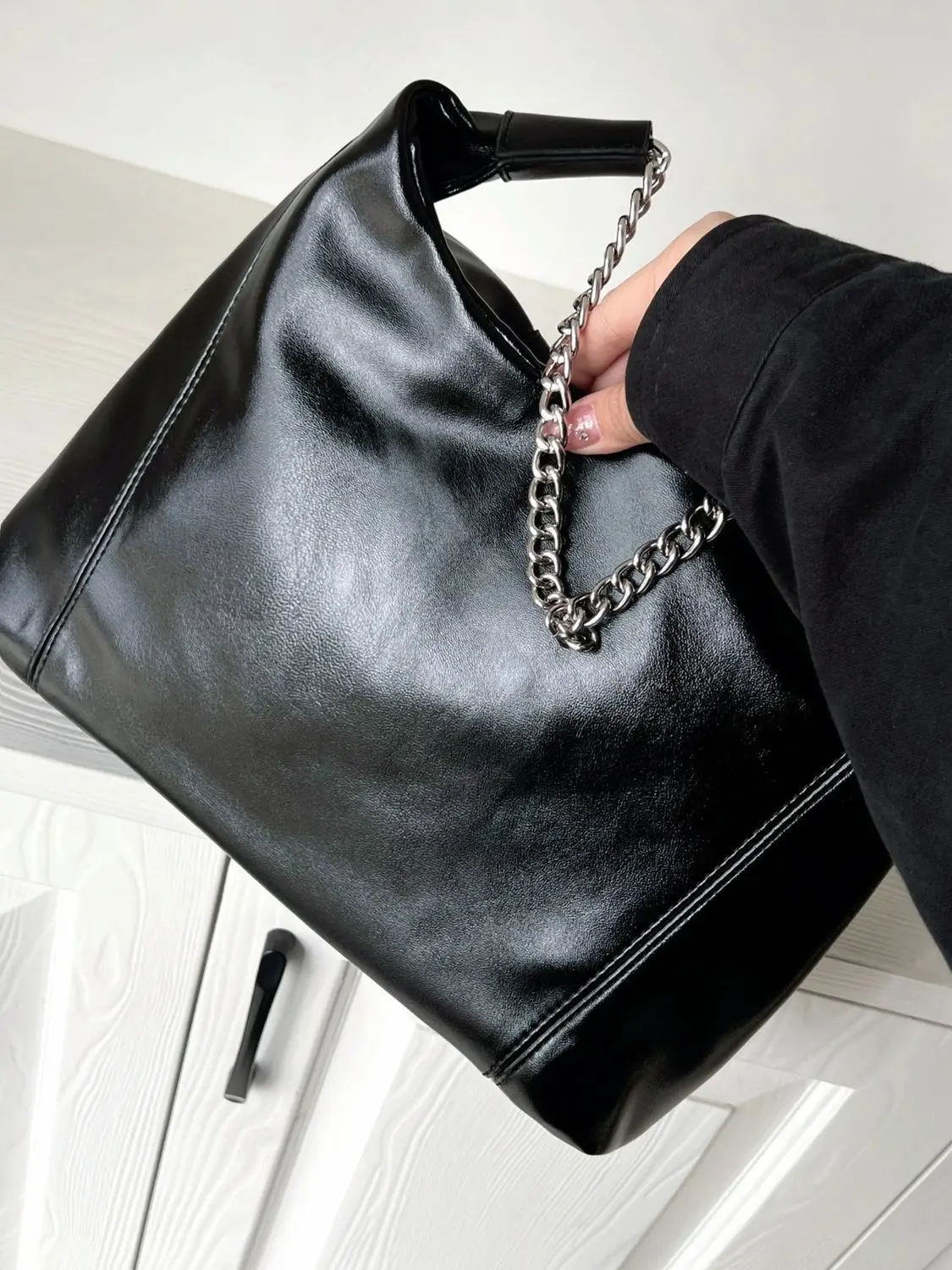 JIAERDI Vintage Black Tote Bag Women 2025 Retro Chain Chic Casual Handbag Purse Ladies Large Capacity Shoulder Bags Bolsos Mujer
