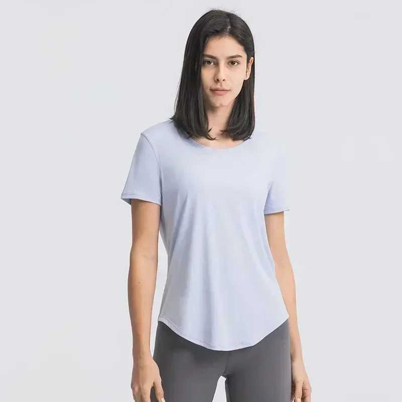 Lemon Women Yoga Short Sleeve Breathable Running Sports Top Curved Hem Casual T-shirt Elastic Speed Dry Fitness Clothing