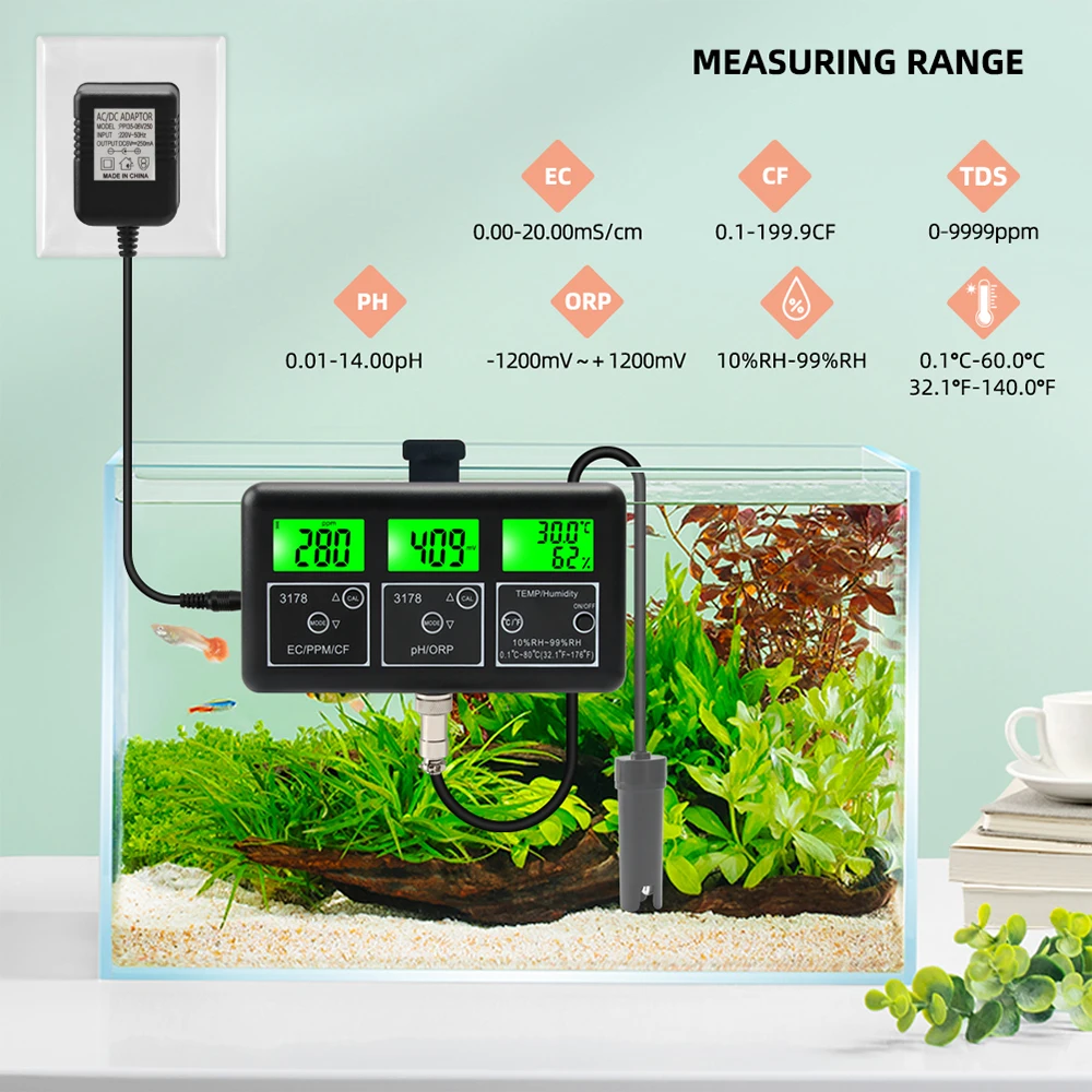 7in1 PH Meter for Water Digital Water Quality Tester EC/TDS/PH/CF/ORP/Temperature/Humidity Meter with RS485 Communication Module
