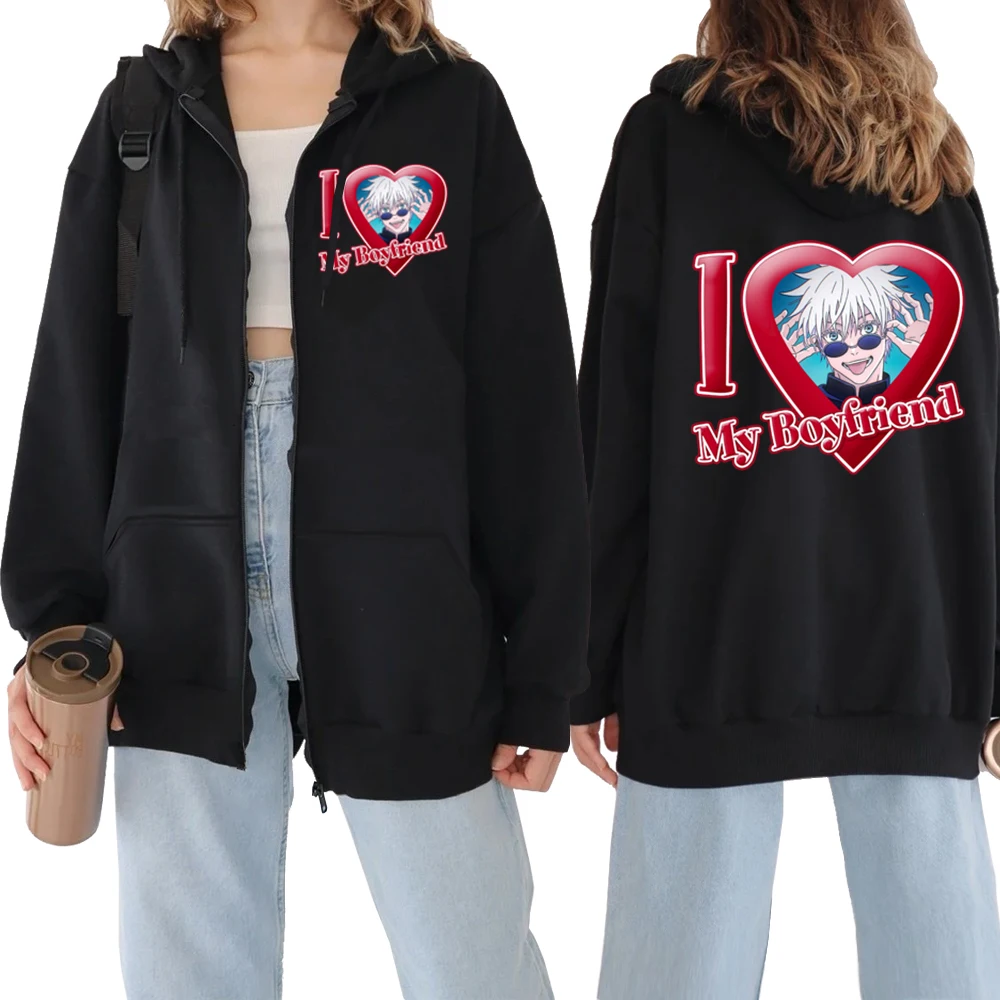 

Худи с надписью «I Love My Boy Gojo Satoru», модная уличная одежда, худи на молнии с графическим принтом «I Love», повседневная толстовка с капюшоном на молнии