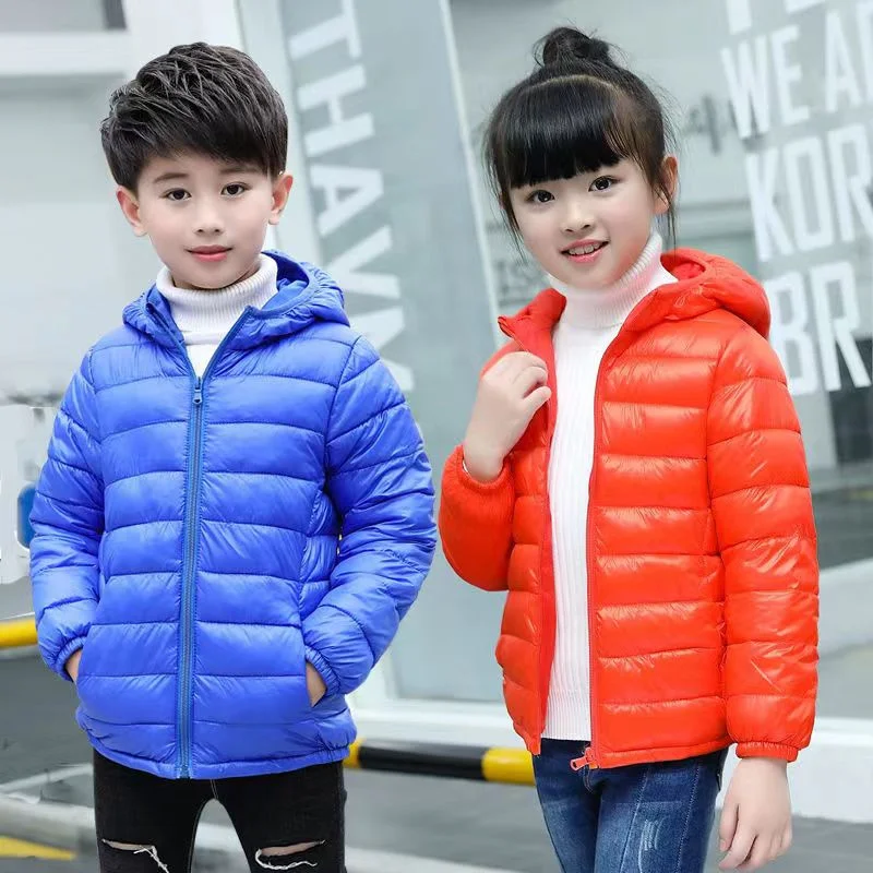 Autumn Winter Kids Down Jackets Boys Girls Thin Warm Outerwear Children Clothes Hooded Zipper Coats 4-12 Years