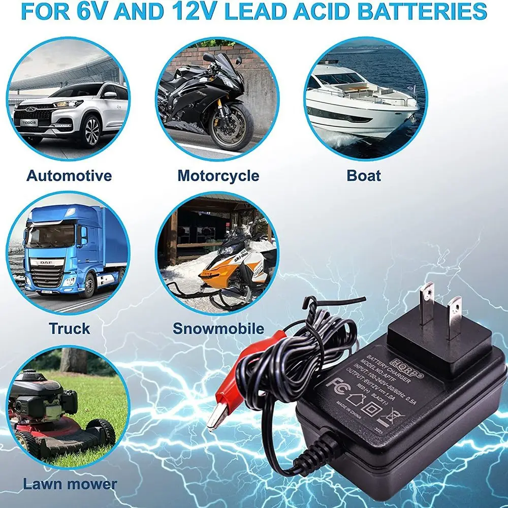 6V 1A Battery Charger for Baby Buggy Children Toy Car Motorcycle Lead Acid Sealed Batteries EU/US