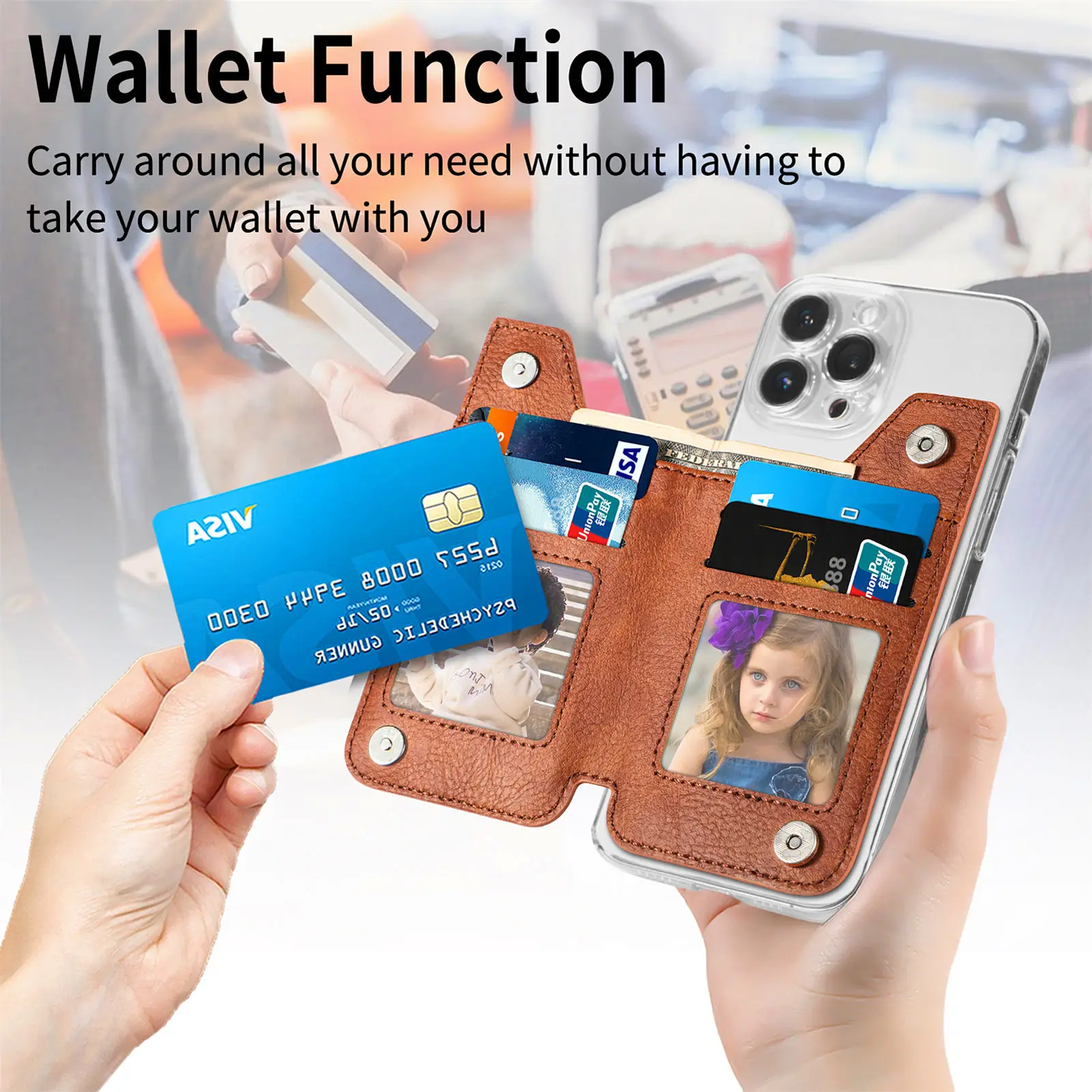 New PU Leather Phone Card Slot Holder Pure Color Phone Holder
