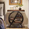 End Table Set of 2, 3-Tier Narrow Sofa Side Table with Storage for Living Room, Wood End Table with Geometric Metal Frame, Indu 6