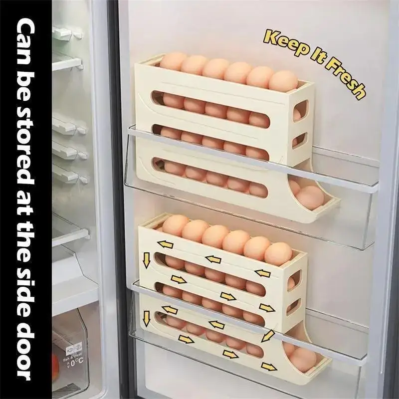 Refrigerator Eggs Storage Box Rolling Kitchen Container Eggs Rolling Rack Home Large Capacity Refrigerator Eggs Organizer Holder