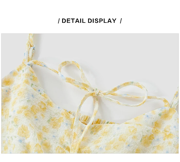 Vestido de mujer de gasa con tirantes altos y abertura, vestido de verano nuevo, vestido ajustado con flores fragmentadas, suave
